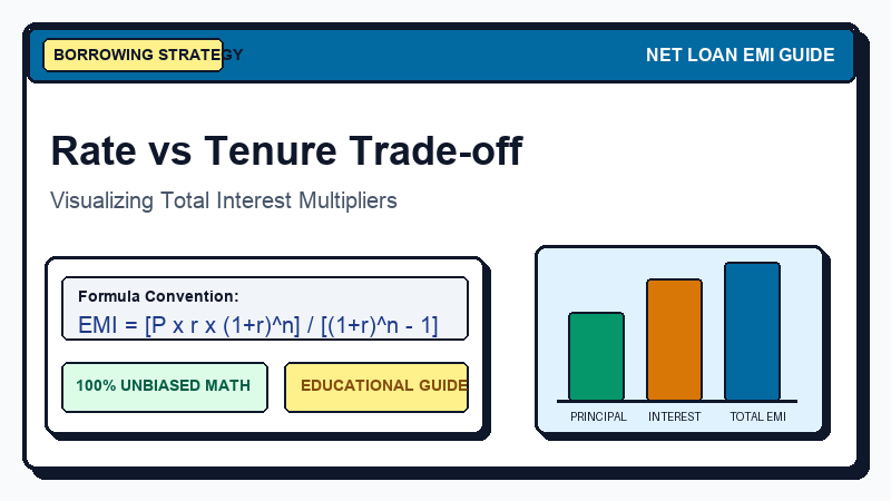 How Interest Rate and Tenure Affect Total Repayment: The Trade-off Explained visual financial infographic
