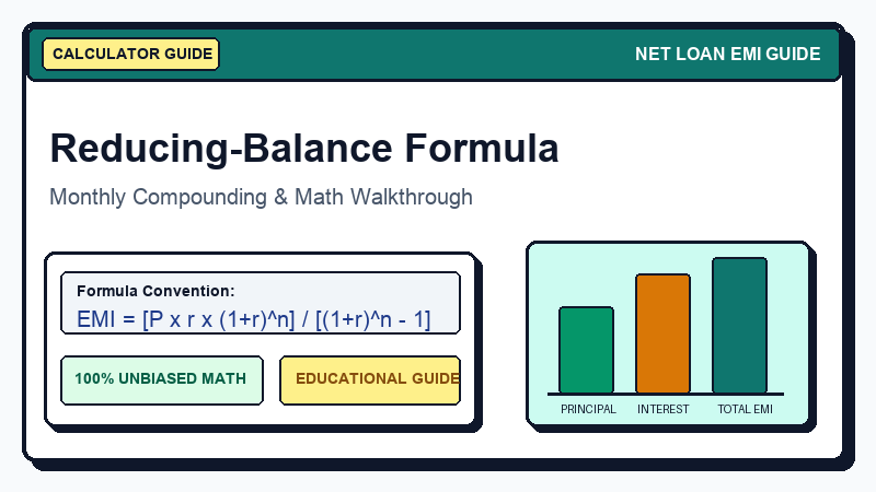 How Reducing-Balance EMI Is Calculated: Mathematical Formulas and Step-by-Step Examples visual financial infographic